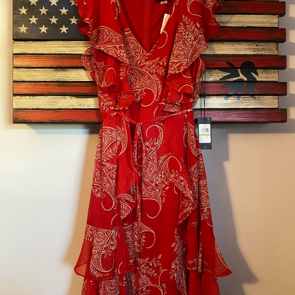 Tommy Hilfiger Red Ruffles Paisley Dress New with Tags